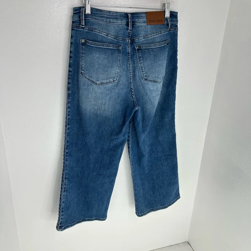 Judy Blue Wide Leg Crop Jeans Women’s 7/28 Medium Wash Braided Side 30x23.5 - Picture 9 of 14